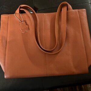 🆕Women Cognac Brown Genuine Leather Work Shoulder Laptop Compartment Handbag